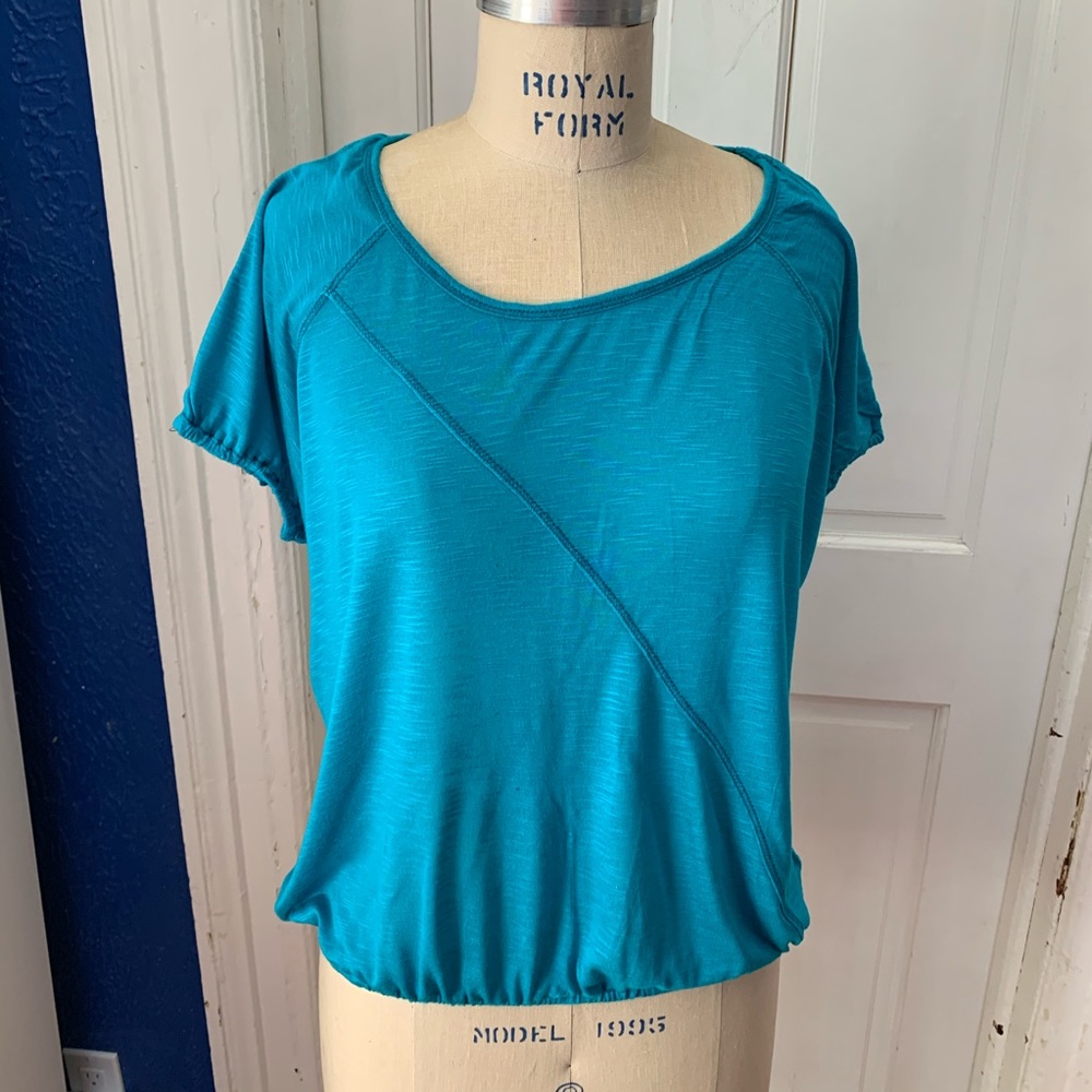 Teal open shoulder top